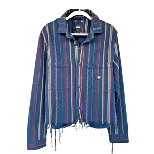 Vans Cropped Striped Jacket Raw Hem Canvas Denim Feel Women’s Large